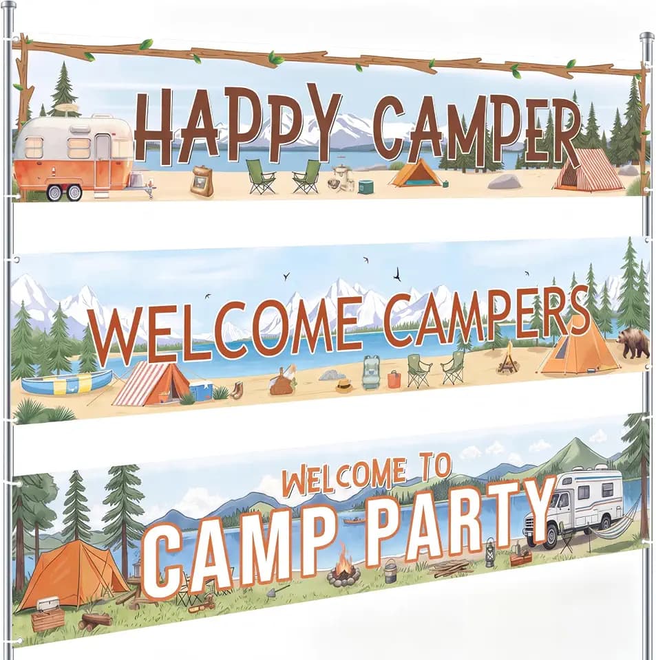 Remagr 3 Pcs Happy Camper Banner Camping Decorations