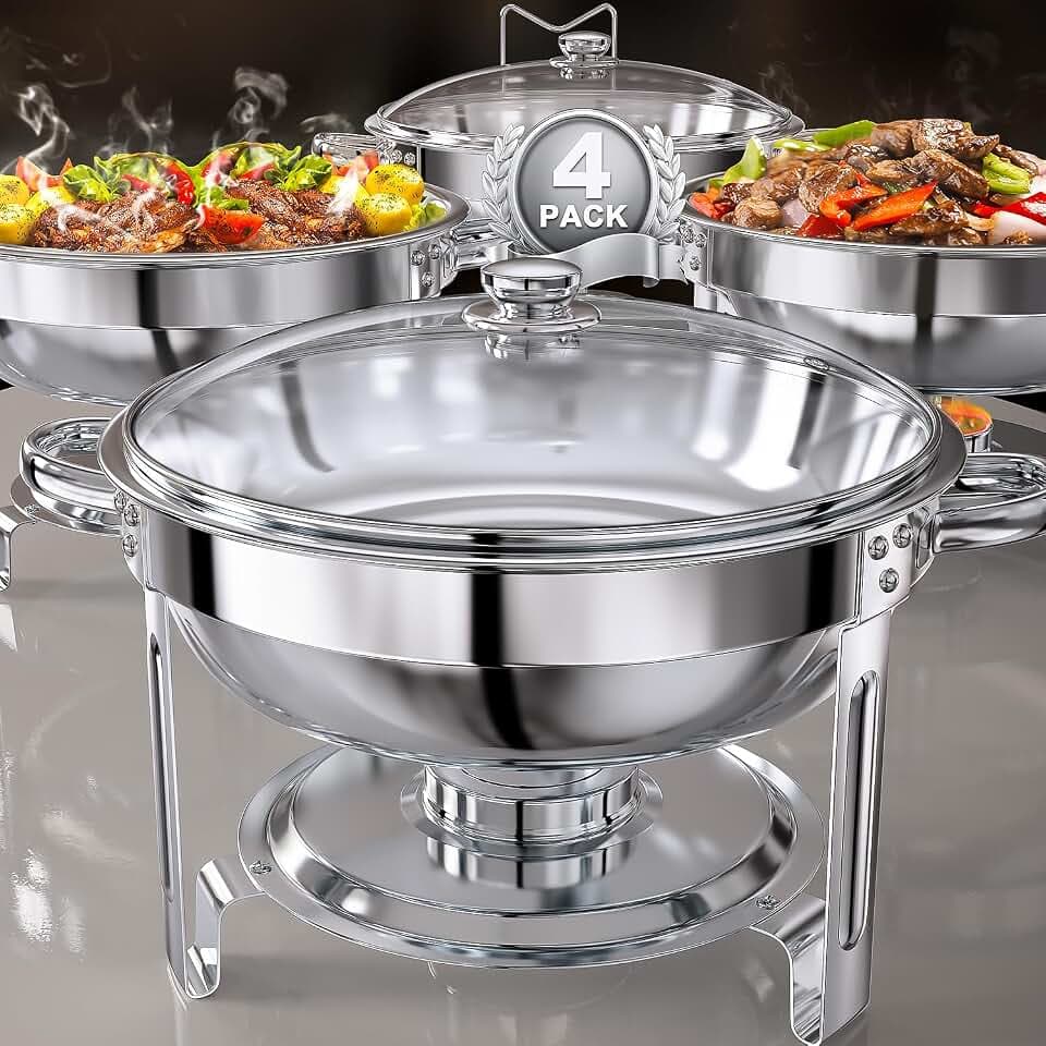 Chafing Dishes for Buffet Set: Round Catering Food Warmer with Lids