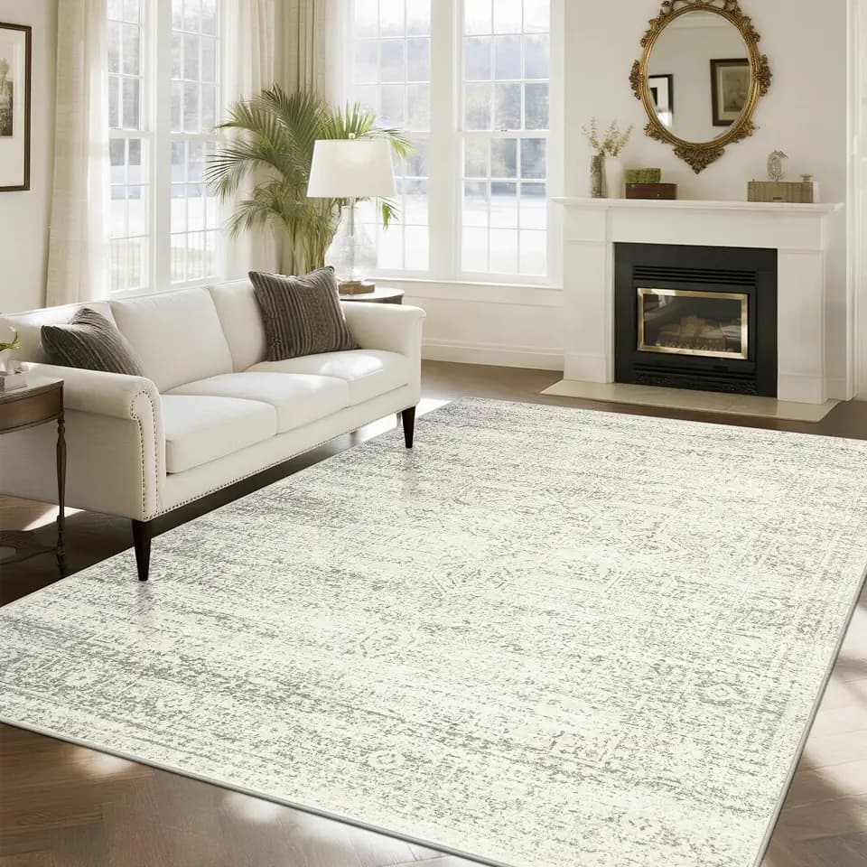 Washable Rugs 8x10 Area Rug for Living Room,Bedroom,Dining Room-Beige Green
