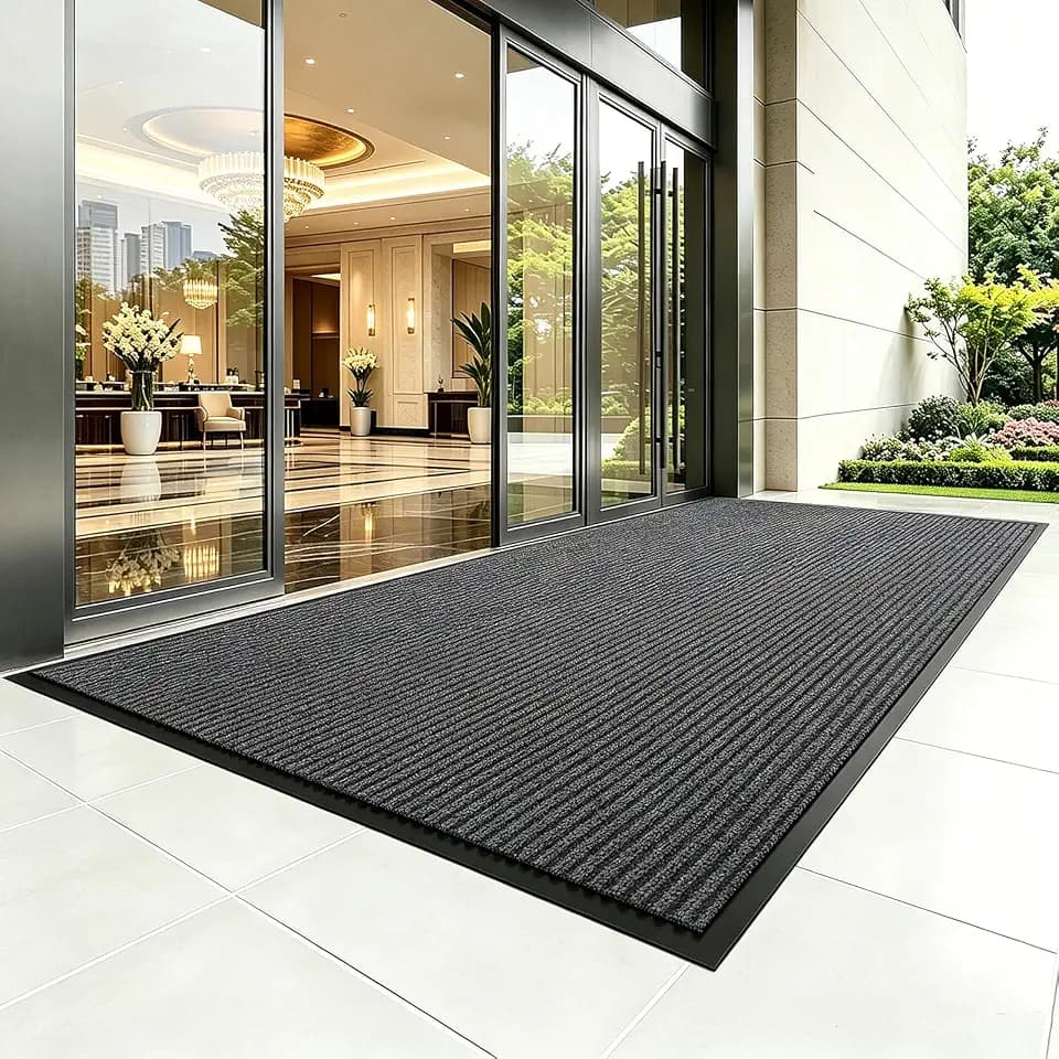 TANYOYO 3' X 10'Ft(40×118inches) Commercial Grade Door Floor Mat Brush Step Entrance Mat Vinyl Backed Utility Doormat Heavy Duty Floor Rugs Commercial Outdoor Carpet Indoor Entrance Mat,Grey