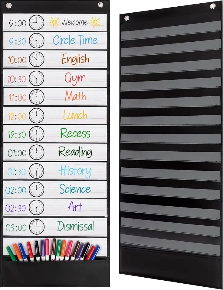 Essex Wares - Daily Schedule Pocket Chart, Black, 13 Pockets