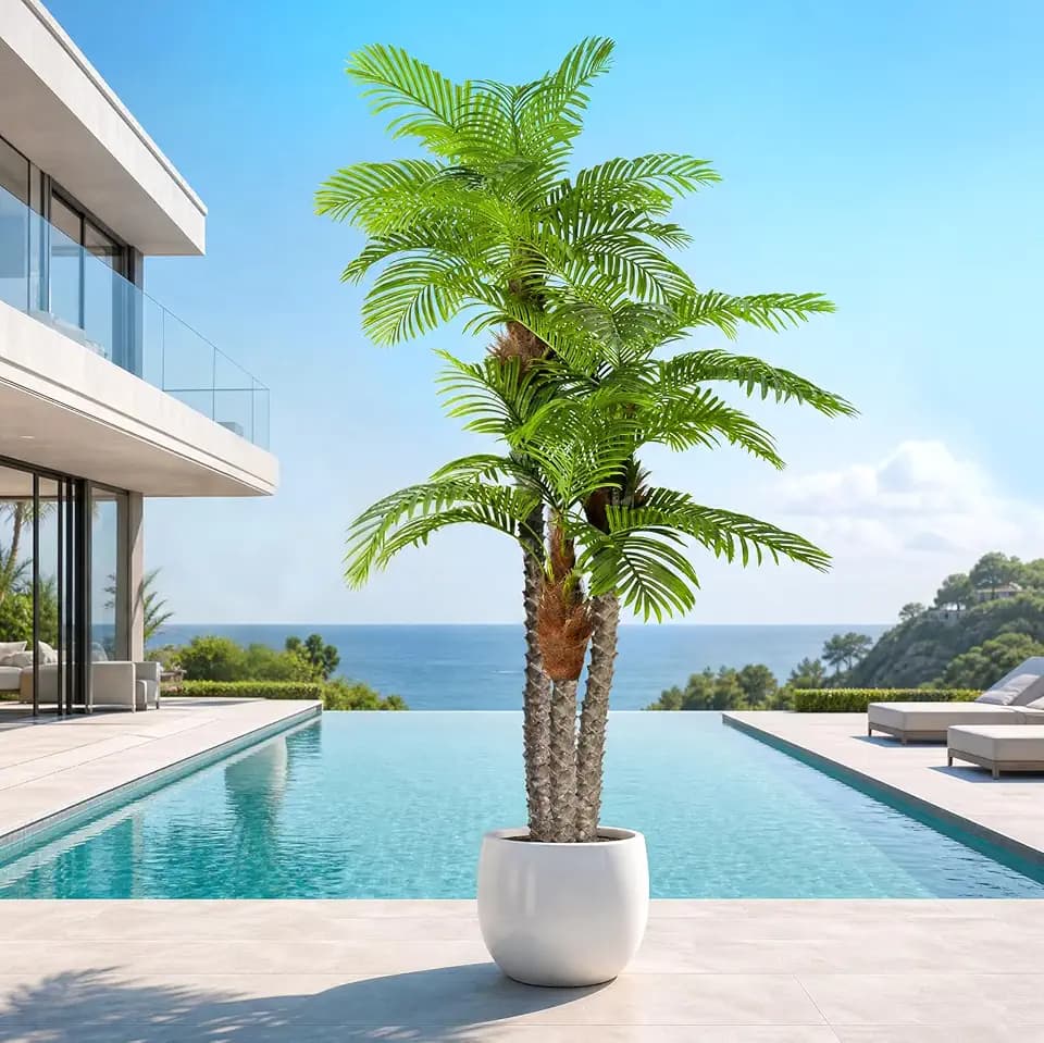 ANTING Artificial Palm Trees for Outdoors- 7.5ft Tall Triple Tropical Palm Artificial Tree, UV Resistant Fake Palm Plant for Patio Pool Garden, Home Indoor Aesthetic Decor