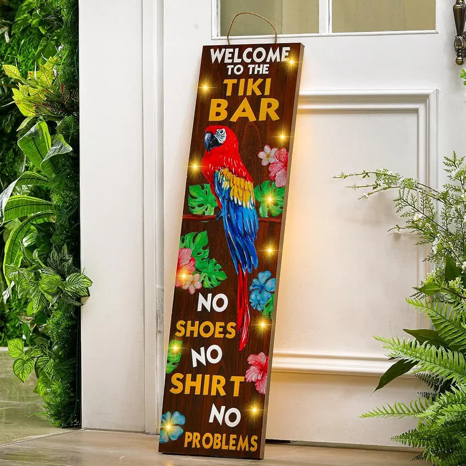 Colingmill 36 Inch Tiki Bar Sign Lighted Wood Hawaiian Pool Party Decor