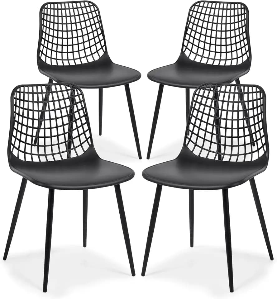 Poly & BARK Marais Modern Dining Chairs Set of 4 – Mid Century Modern Plastic Dining Chair with Metal Legs – Kitchen & Dining Room Chairs – Indoor/Outdoor – Ebony Black