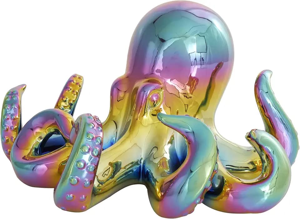 Deco 79 Ceramic Octopus Decorative Sculpture Home Decor Statue with Rainbow Shimmer Finish, Accent Figurine 11" x 10" x 7", Multi Colored