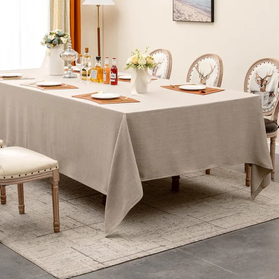 Table Cloth Rectangle Table Cover 156"x90" Beige Tablecloth