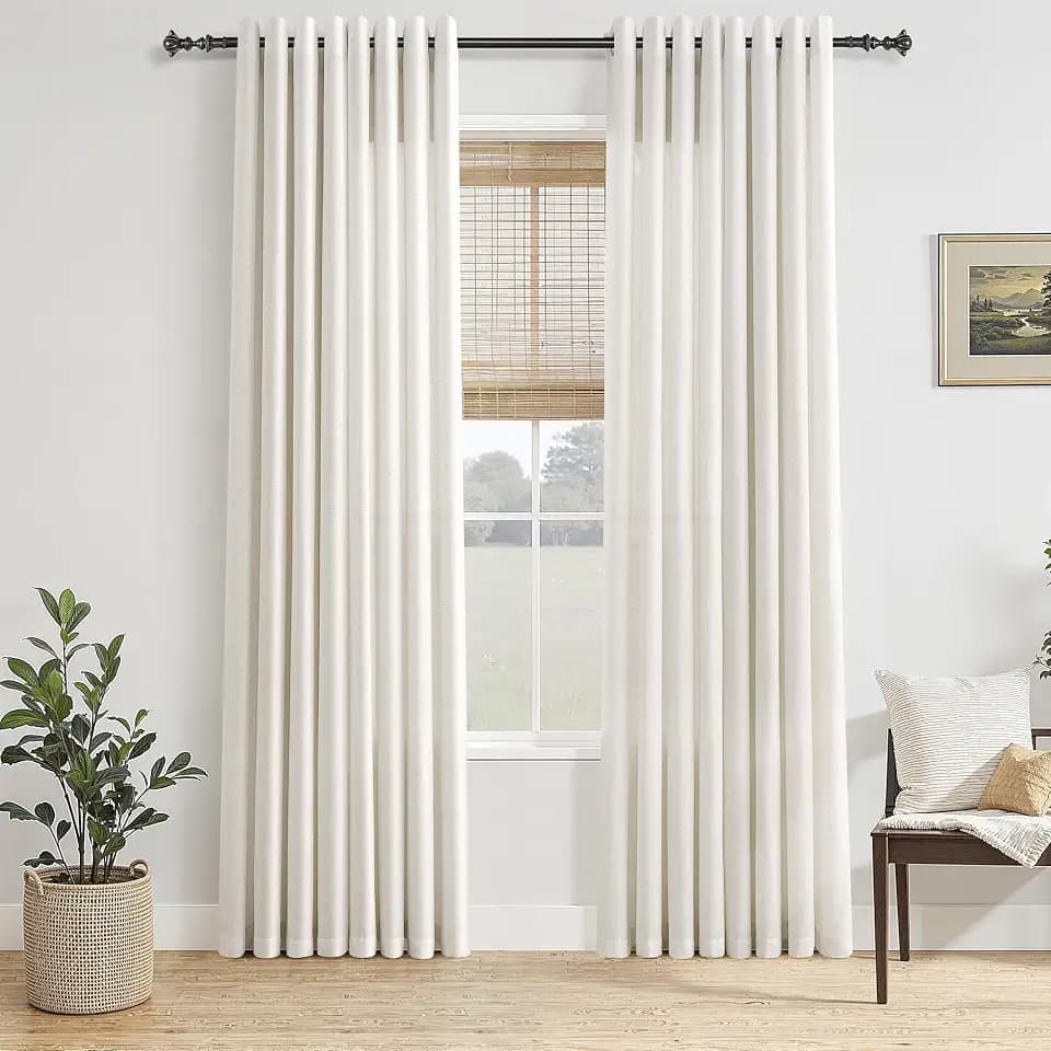 Jowels Natural Linen Grommet Curtains 82 Inch Long 2 Panels for Living Room