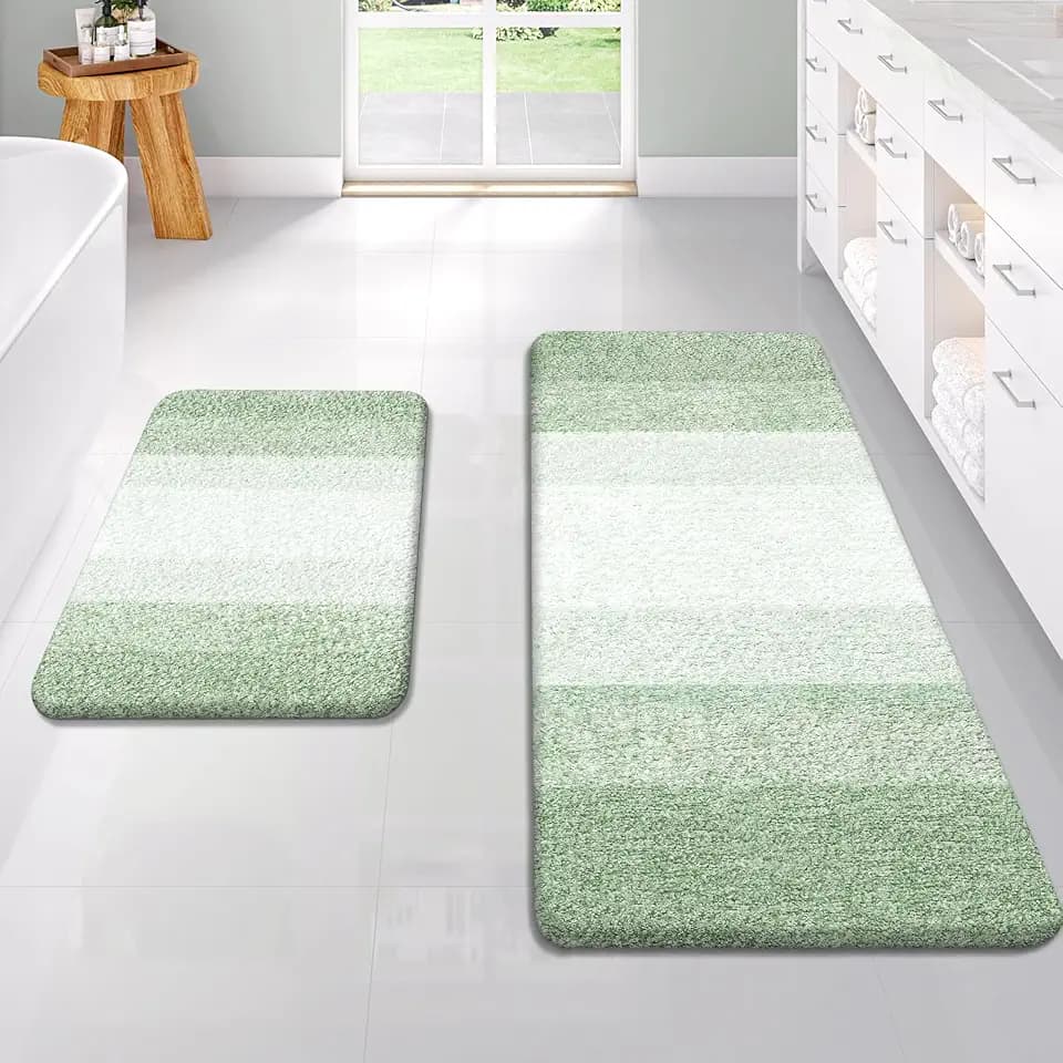 OLANLY Micorfiber Bathroom Rug Set 2 Piece, Absorbent Bath Mats, Sage Green