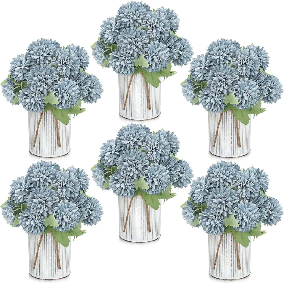 6 Set Pre-Made Flower Table Centerpieces - Dusty Blue