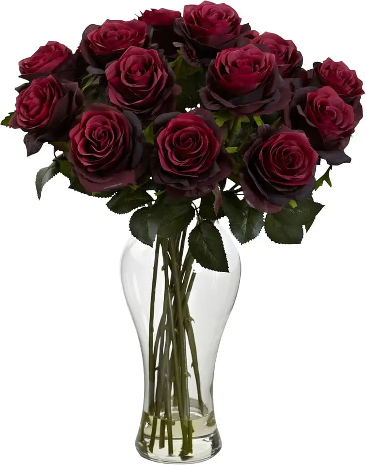 Nearly Natural Artificial Blooming Roses with Vase, 18" x 13"