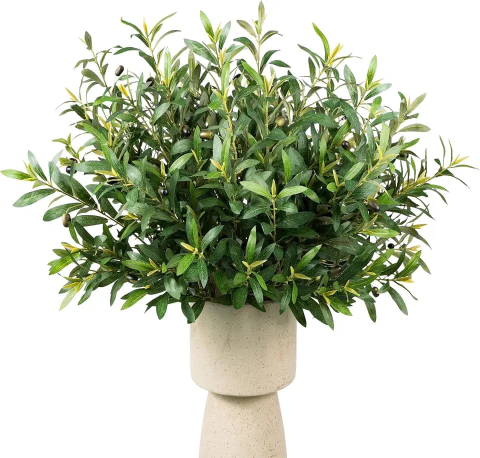 Fake Plants Artificial Olive Branches Faux Greenery Olive Branches for Vases Tree Branches Greenery Stems Silk Plants Faux Greenery Stems for Home Decor Room Office Decor 24PCS 25.6In(No Vase)