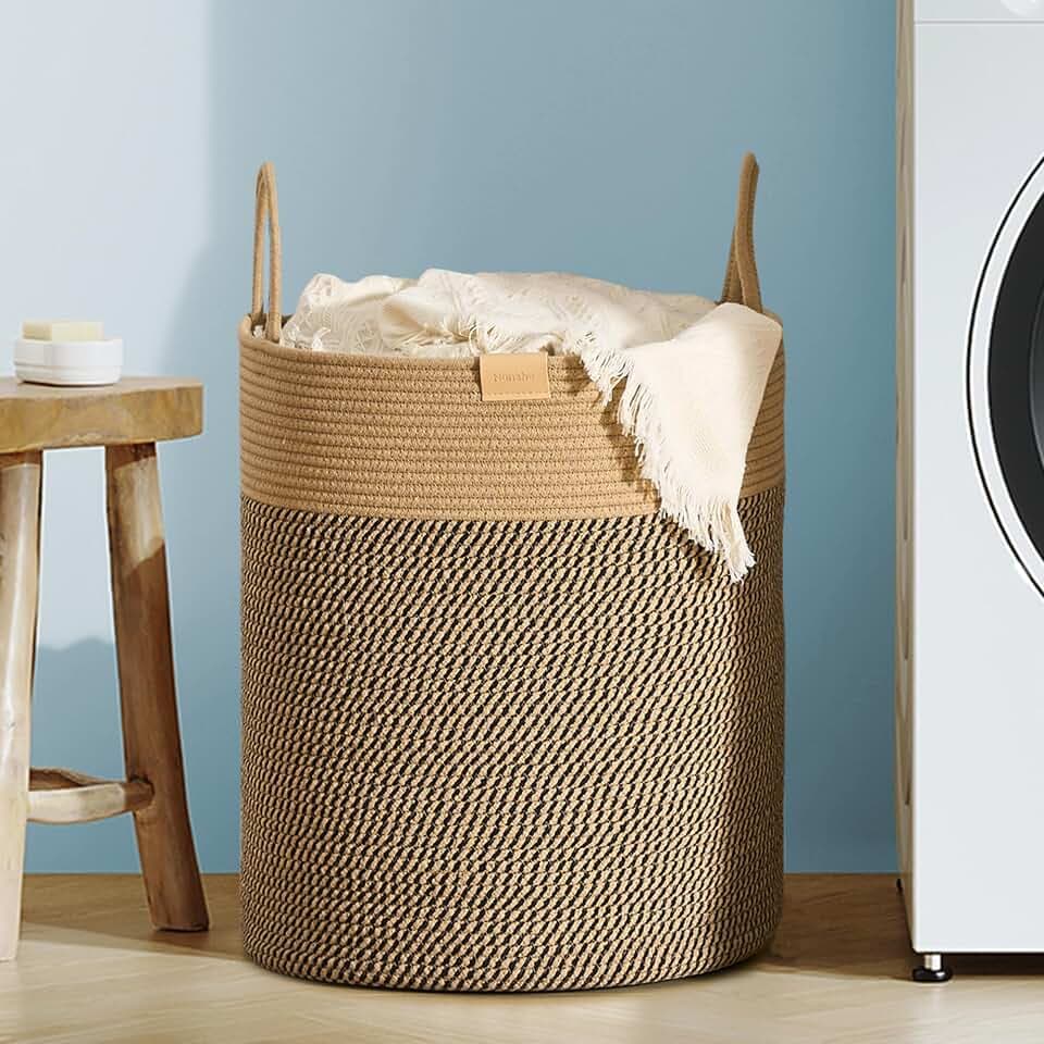 Nunsino Laundry Hamper 62L,Large Laundry Basket for Clothes,Decorative Storage Basket for Blankets,Cotton Rope Woven basket for bedroom,Dark Brown