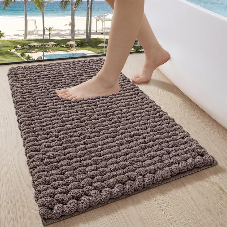 LUMI Chenille Bathroom Rug, Non Slip Absorbent Bath Mat, Taupe, 24"x36"
