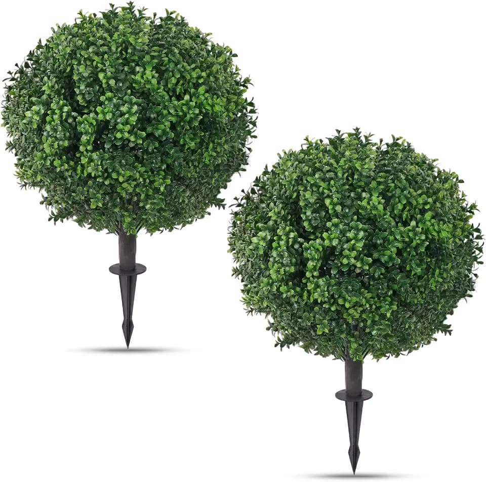 25" Artificial Boxwood Topiary Balls Outdoor with Ground Spike 2-Pack