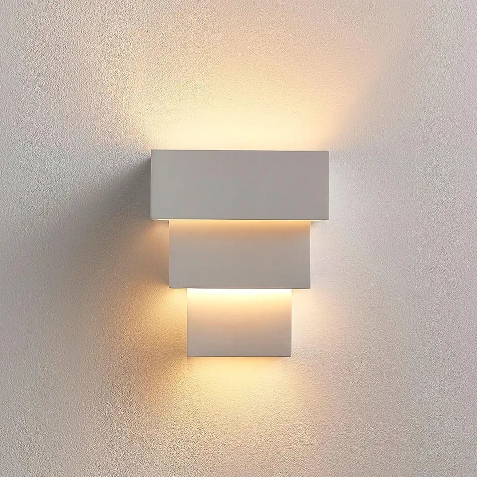 White Wall Sconce, Paintable Plaster Wall Light Fixture with 3 Tier Waterfall Design, Indoor Hardwired Wall Lamp for Living Room Decor Hallway Bedroom, G9 Bulb Not Included, 8.3" x 7.1"