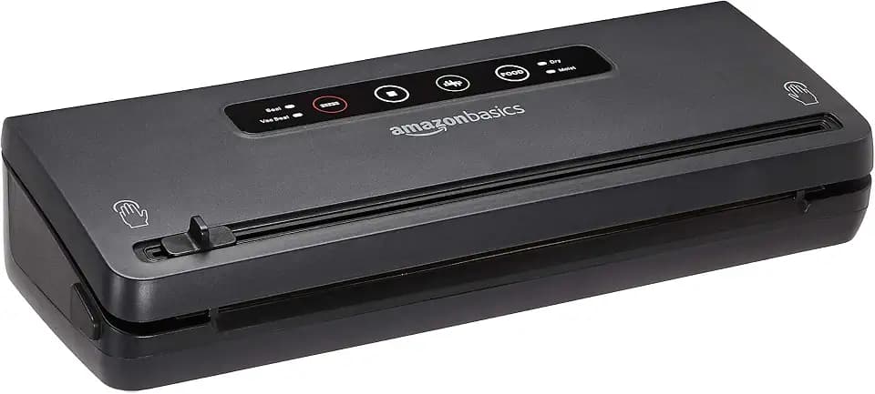 Amazon Basics Vacuum Sealer Machine for Food Preservation with Dry/Moist Mode, Built-in Cutter and Air Suction Hose, Black