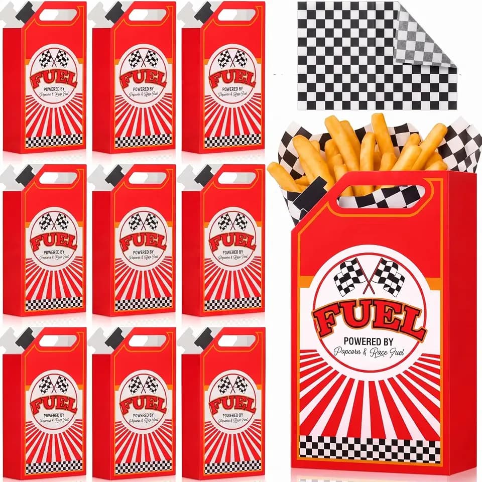 Remagr 24 Race Car Treat Box (Red) with 24 Checkered Tissue Paper, Serve 24