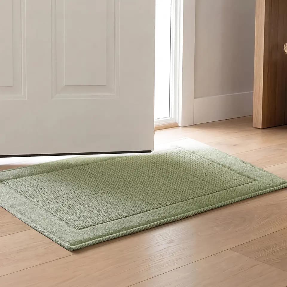 Madison Park Sanctuary 100% Cotton Non-Slip Bath Rug for Bathroom, Bedroom & Entryway, 20x32 Inch Low-Profile Soft Absorbent Woven Bathroom Rug, Machine Washable, Sage Green