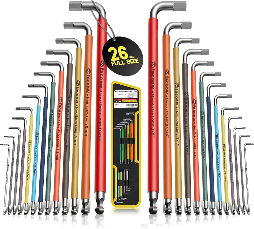 Facoow Allen Wrenches Sets, 26pcs Full Size SAE & Metric Hex Key Set