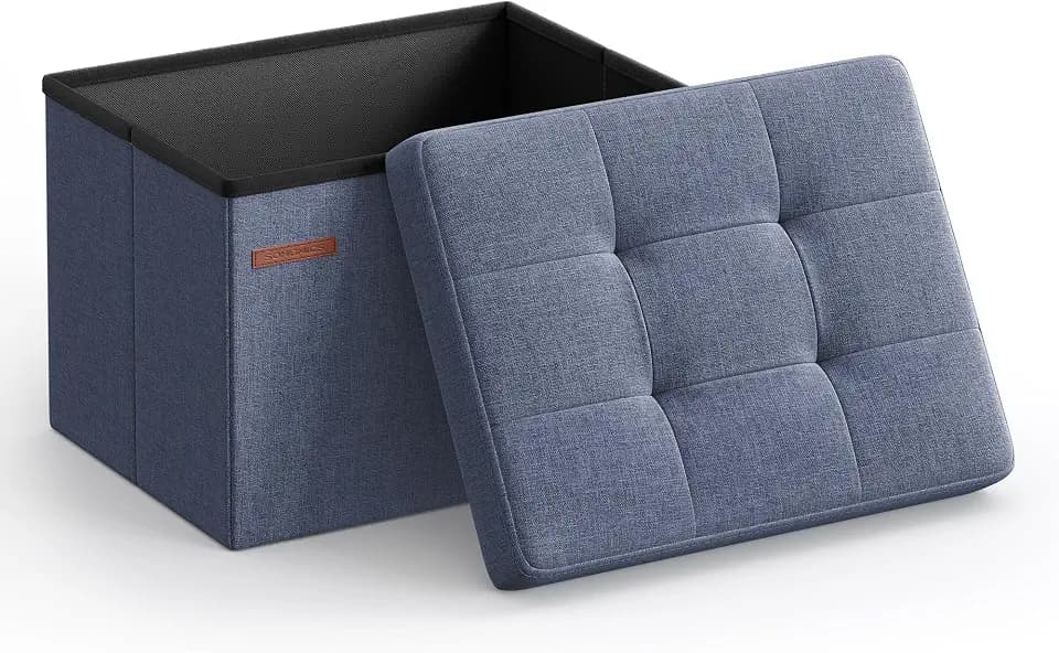 SONGMICS Small Folding Storage Ottoman, 15.7 x 12.2 x 12.2 Inches