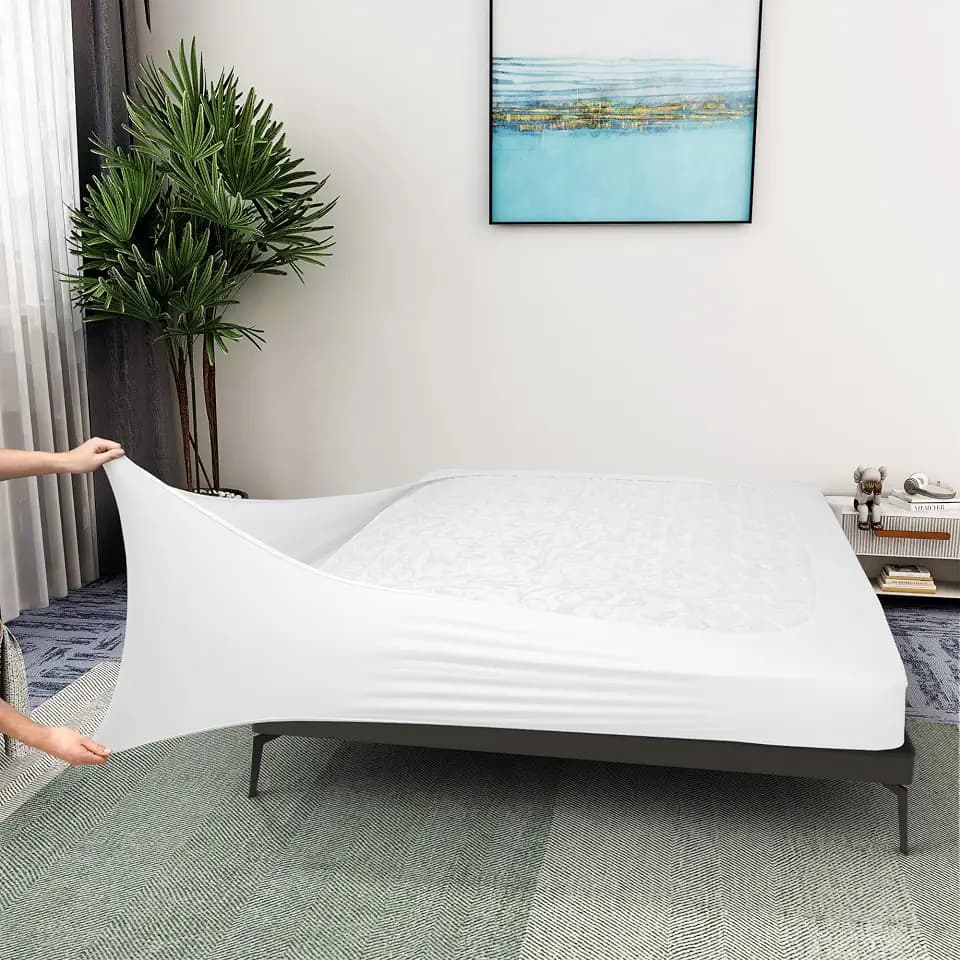 ALYVIA SPRING Full Size Box Spring Cover Jersey Knit Stretchy, White