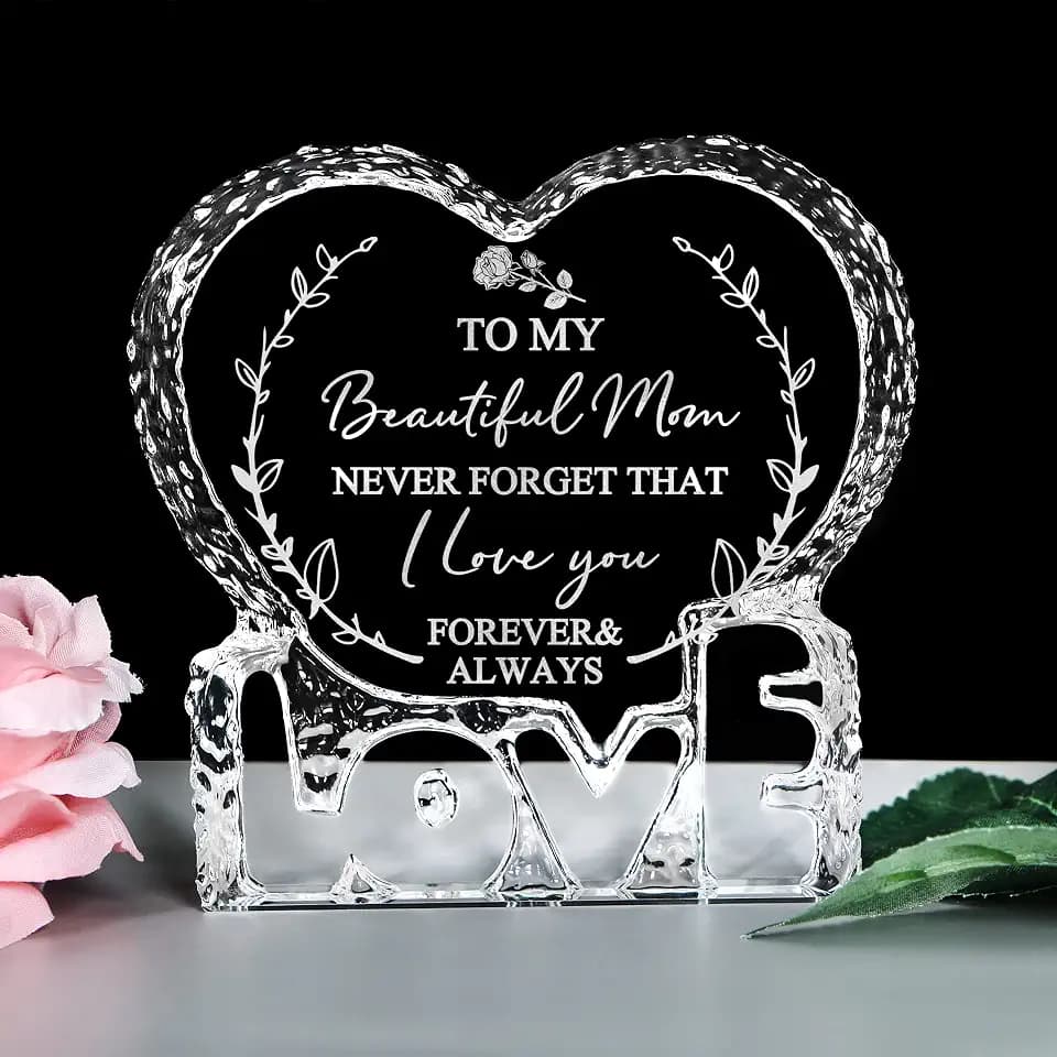 Engraved Heart-shaped Crystal Gifts For Mom, Custom Crystal Plaque Mother's Day Birthday Christmas Gifts For Beautiful Mom