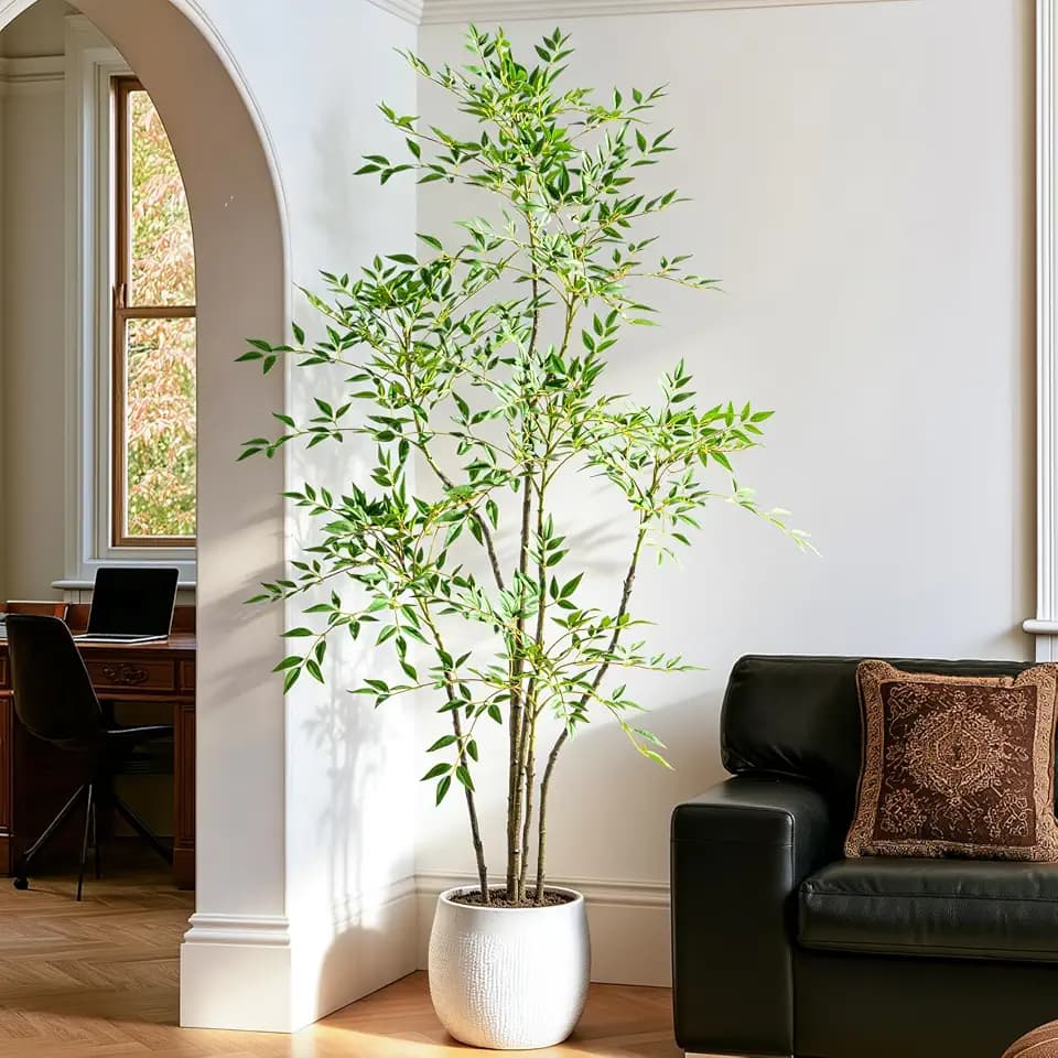 Erimda 6FT Faux Bamboo Tree Artificial Nandina Tree, Tall Faux Plant with 800+ Silk Leaves for Indoor Home Office Living Room Corner Decor, Realistic Japanese Garden Style Shrub with Basic Pot