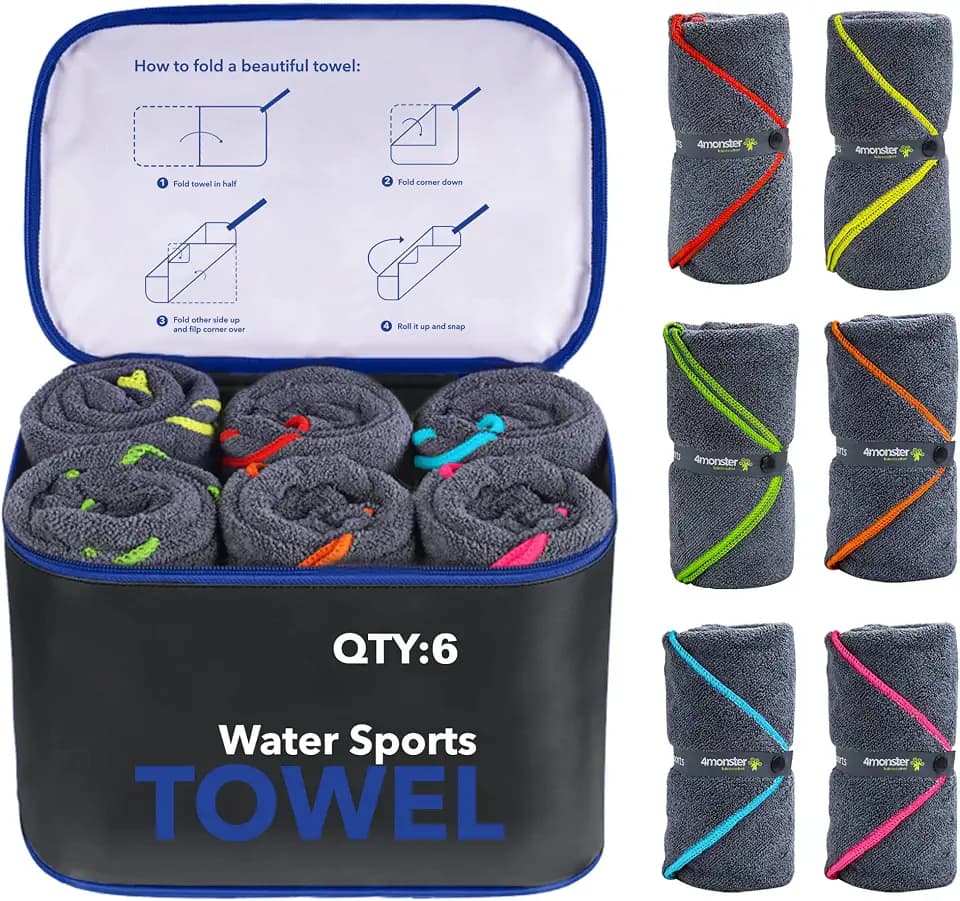 4Monster 4-Pack Quick Dry Microfiber Travel Towels – Super Absorbent, Ultra-Soft Camping Towel Set with Water-Resistant Bag, Lightweight & Compact for RV, Gym, Beach, Pool, Swimming, and Family Trips