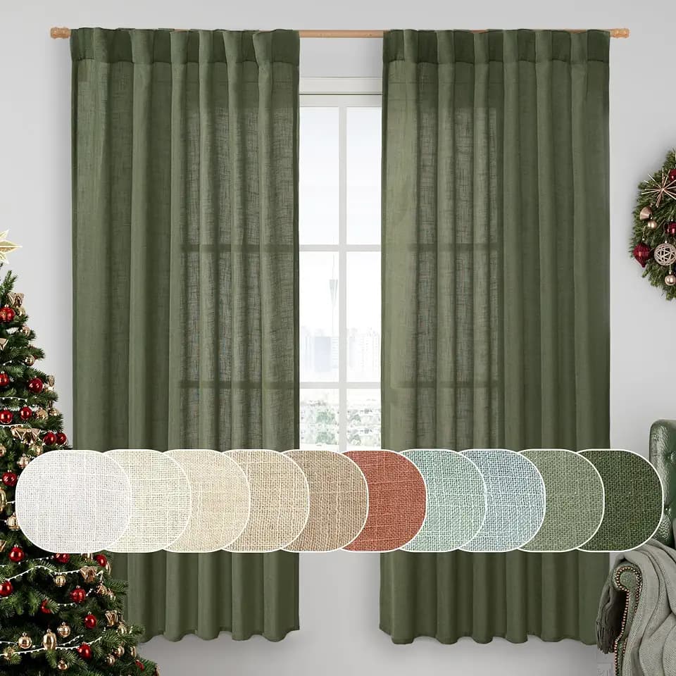 LAMIT Olive Green 72 inch Linen Curtains for Living Room Bedroom 2 Panels