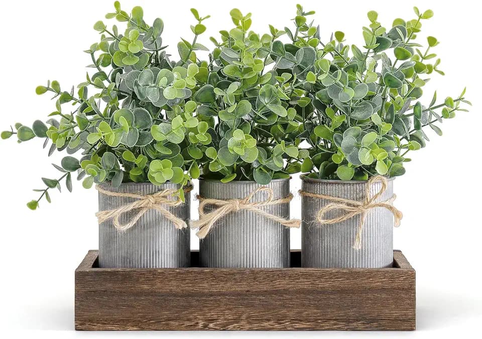Dahey Fake Eucalyptus Plants Farmhouse Table Centerpieces for Dining Room