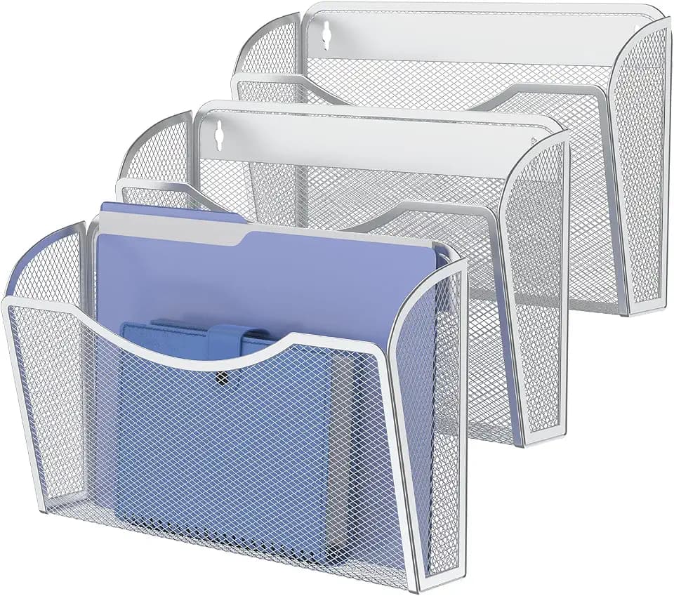 MINDEPOT Wall File Organizer, Hanging Wall File Holder, 3 Pack, Silver