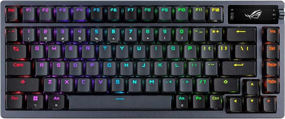 ASUS ROG Azoth Gaming-Tastatur, anpassbar, kabellos, 75 Tasten, OLED-Display, ROG NX Switch, austauschbare ROG NX Switches, Tastaturstabilisatoren, PBT-Tastenkappen, RGB-Beleuchtung, italienisches