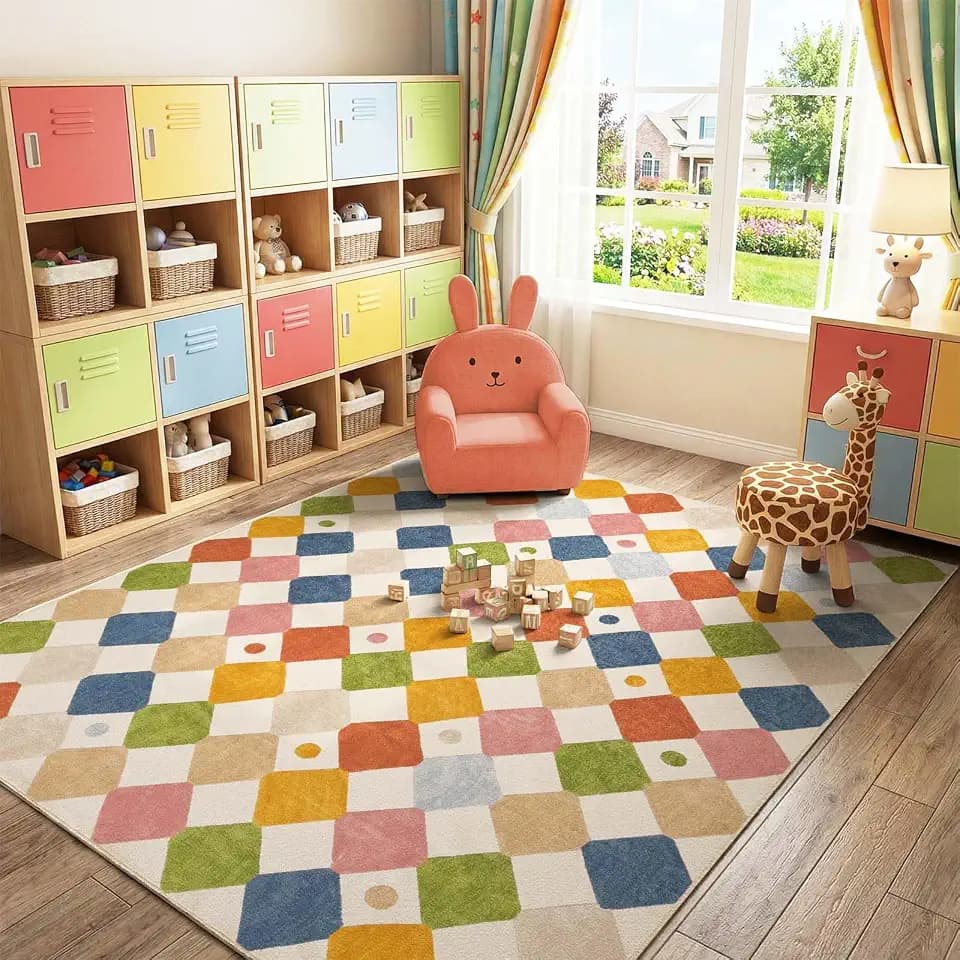 jinchan 7x9 Area Rug Washable Kids Rug Colorful Classroom Playroom Mat