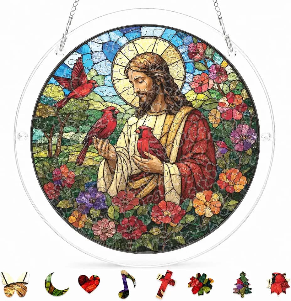 8.9 Inches Jesus Cardinal Puzzle Suncatcher, Christian Gifts, Christian Decor for Women, Men