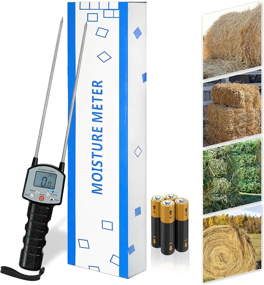 Digital Hay Moisture Meter Tester – TrueMoist™ Tech, Heavy‑Duty Probe for Hay, Alfalfa, Clover, Grass – Fast, Accurate Moisture Readings for Farming & Livestock