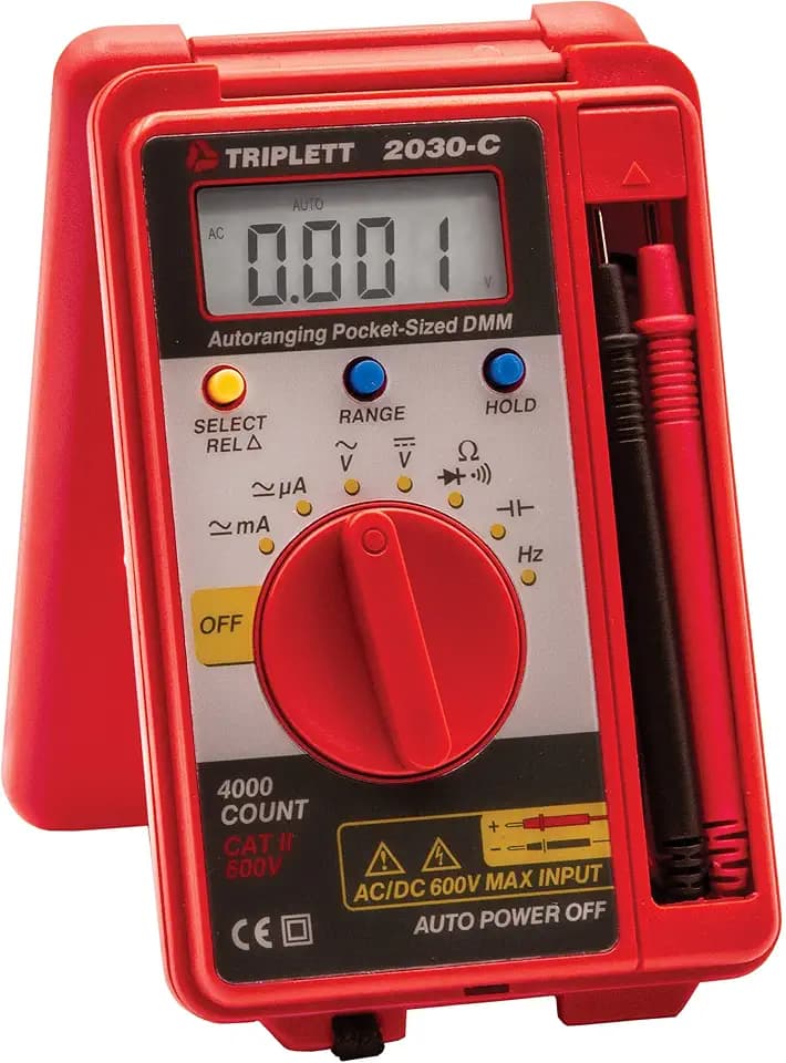 Triplett 2030 Pocket-Sized 4000 Count Digital Multimeter - AC/DC Voltage, AC/DC Current, Resistance, Frequency, Capacitance, Continuity, and Diode Check