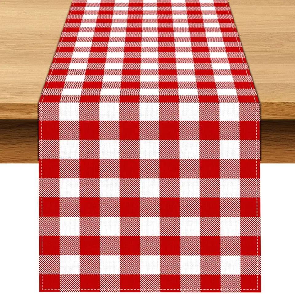 Italian Red and White Gingham Table Runner Checkered Baby Shower Party Decoration Christmas BBQ Picnic Home Kitchen Island Decor (Red, 13" x 90")