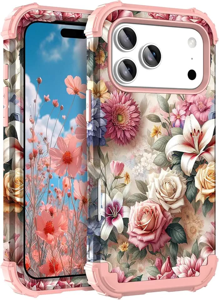 Hocase Heavy Duty Case for iPhone 17 Pro Max, Rose Flowers