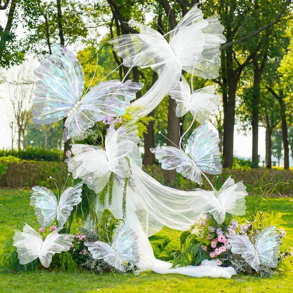 10 Pcs 24'' 20'' 12'' Large Laser White Pearl Butterfly Decoration 3 Sizes