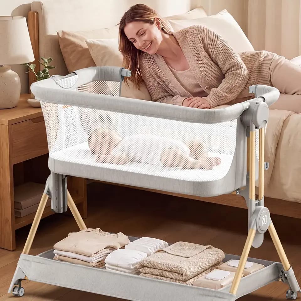 ANGELBLISS Baby Bassinet, 3-in-1 Bedside Sleeper, One-Click Foldable Crib