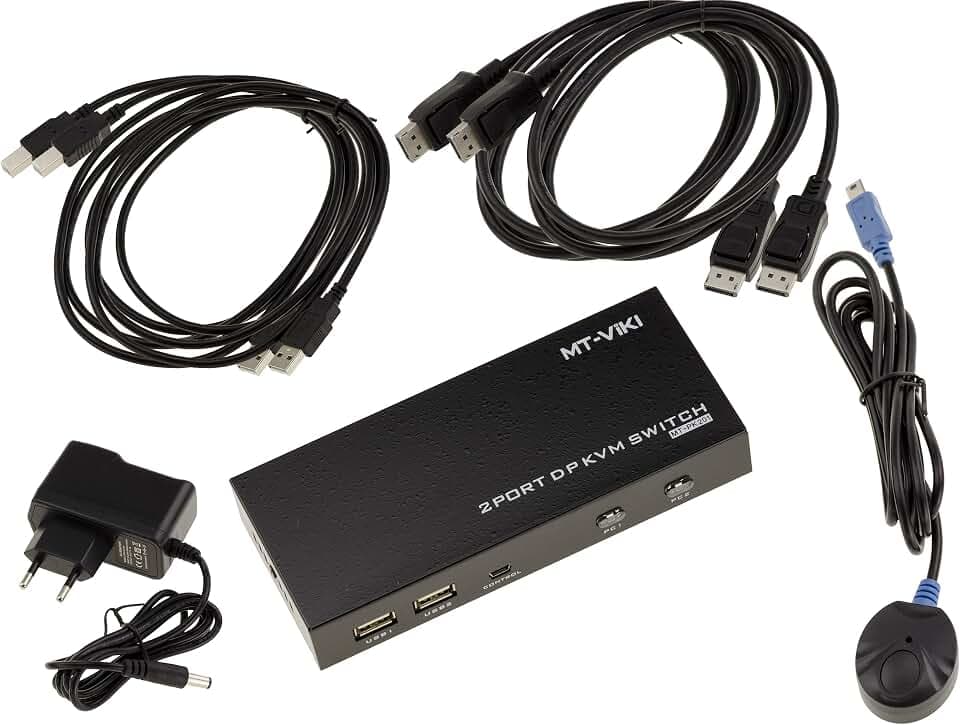 KALEA-INFORMATIQUE Automatischer KVM-Switch für 2 PCs mit DISPLAYPORT 4K 60Hz Monitor und USB-Tastatur und -Maus. Mit Fernbedienung, Netzteil und Kabeln - ULTRA HD 4K 60Hz.