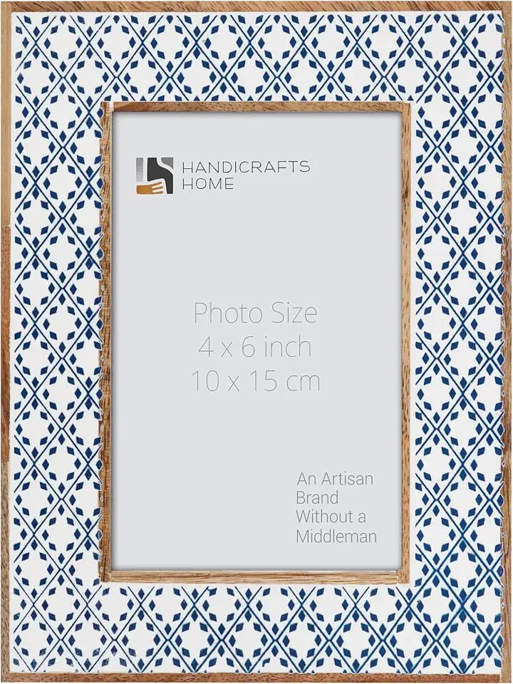 Handicrafts Home Handmade Resin inlay & Wood Blue White Picture Frame, 6x4