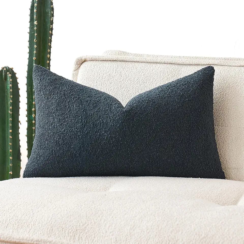MIULEE Textured Boucle Lumbar Pillow Cover for Bed 12x20 Navy Blue
