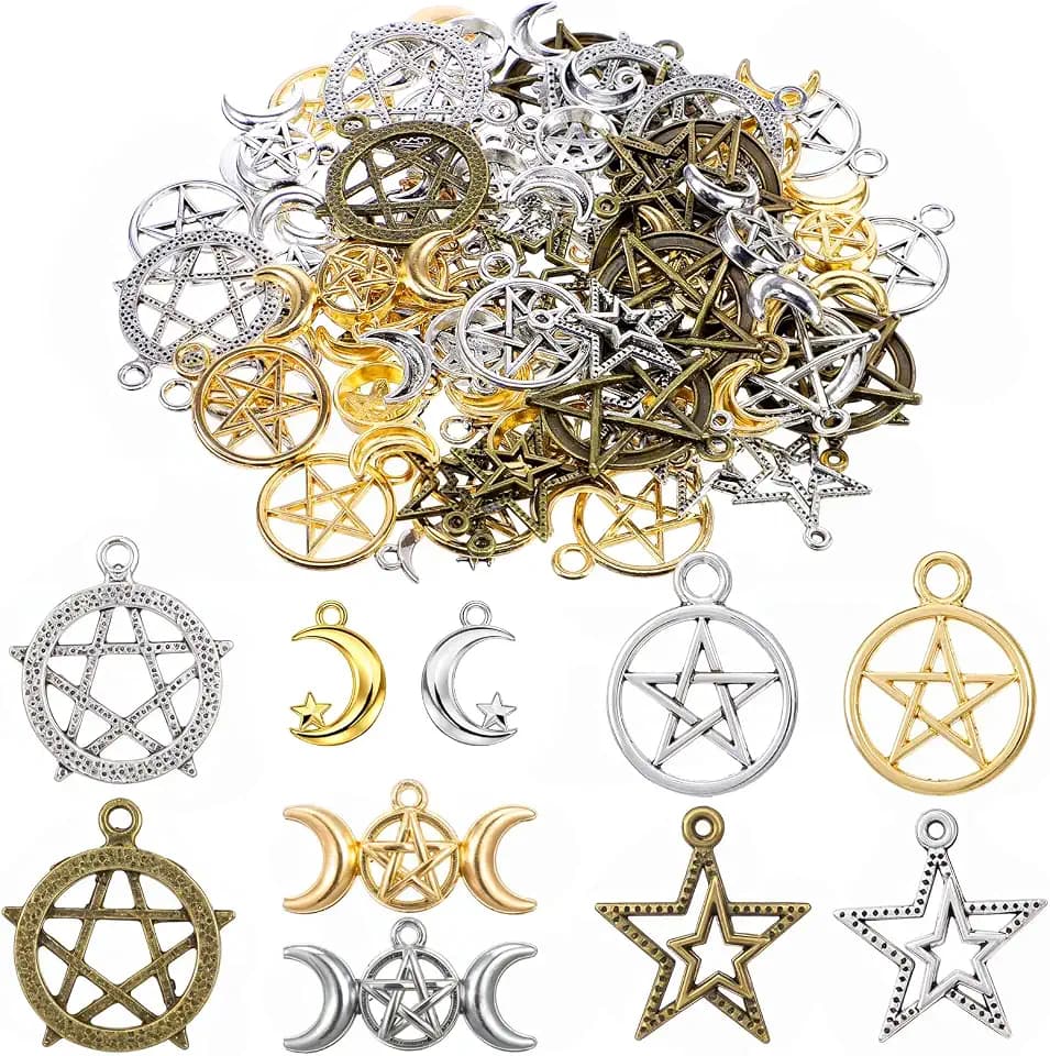Sliverdew 70PCS Alloy Pentagram Moon Charms Pentacle Star Pendant