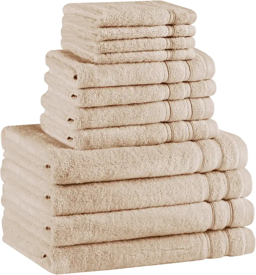 Comfort Spaces 12 Pc Towel Set, 100% Cotton Zero Twist, Beige Tan