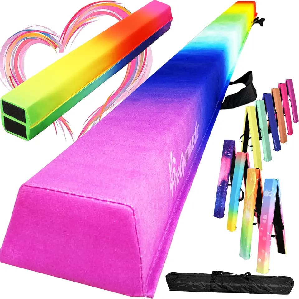 6FT/8FT/9.5FT Folding Balance Beam for Kids Ages 3-12, Foldable Gymnastics Floor Beam-Extra Firm Suede Cover with Carrying Bag for Home-Gym Equipment for Toddler Teenager