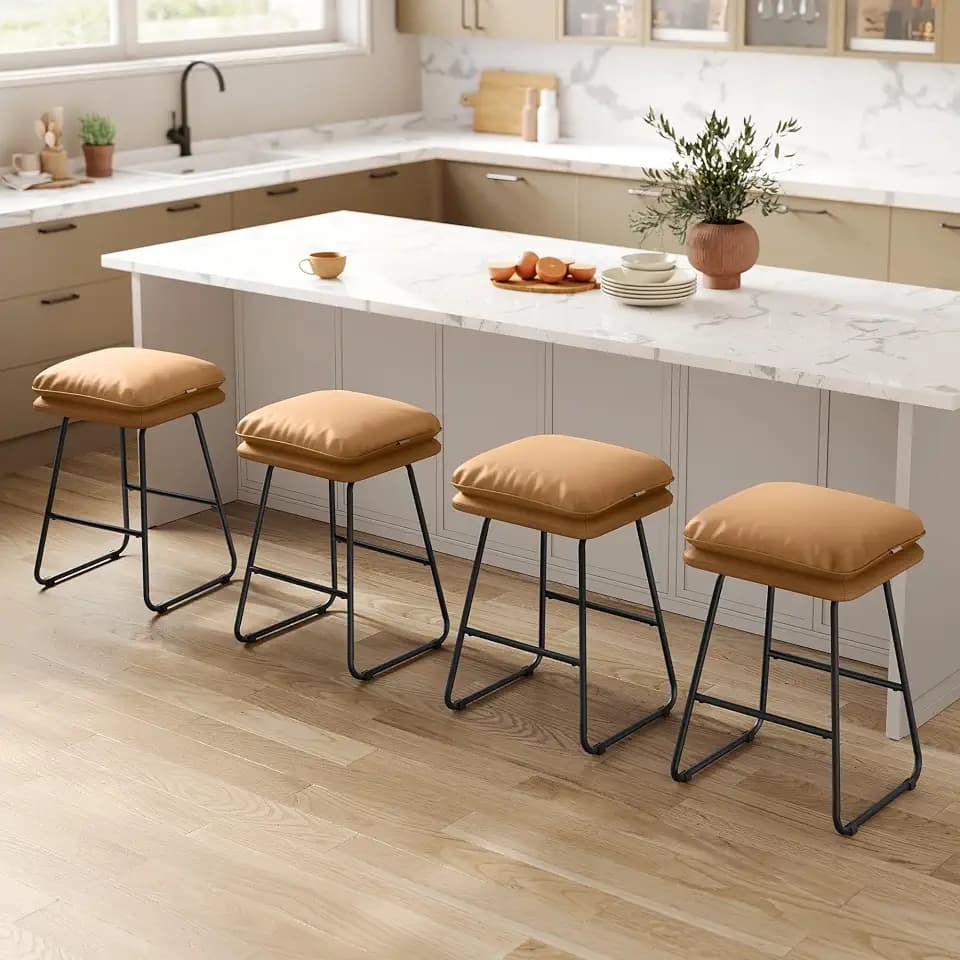 VASAGLE Bar Stools Set of 4, Leather, Metal Sled Legs, 25.6 Inches