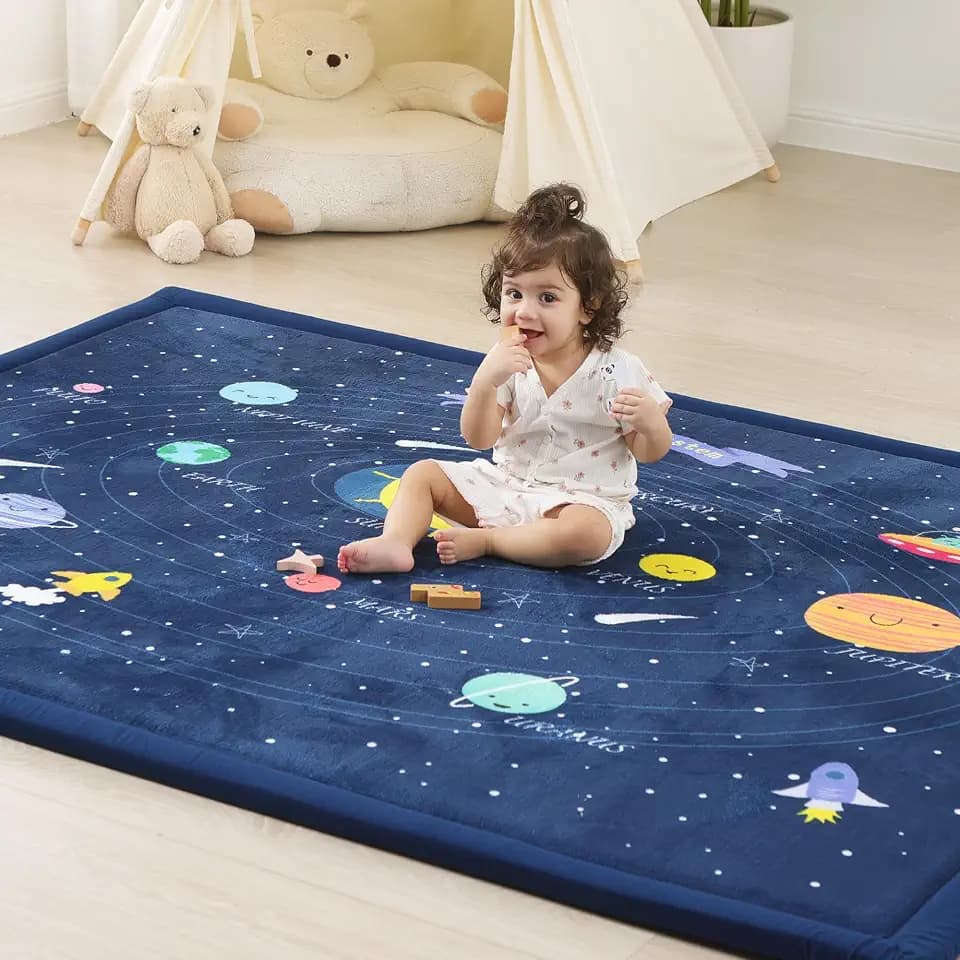 1.3" Thick Baby Floor Play Mat 59x79 Memory Foam Kids Mat(Solar System)