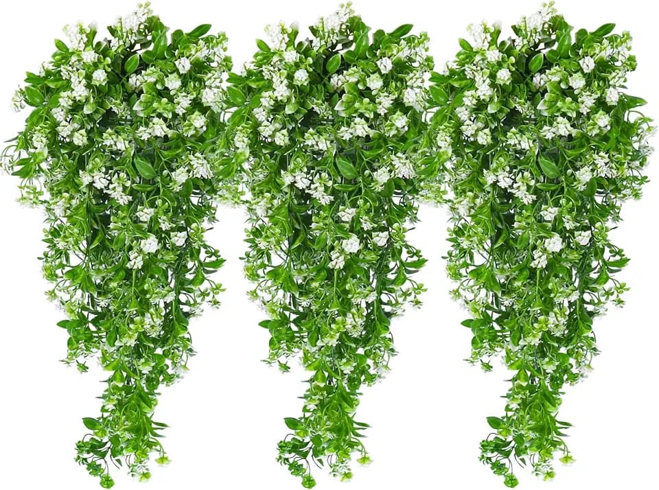 SJL Artificial Hanging Plants Fake Vine Faux Greenery Outdoor Decor 3Pcs
