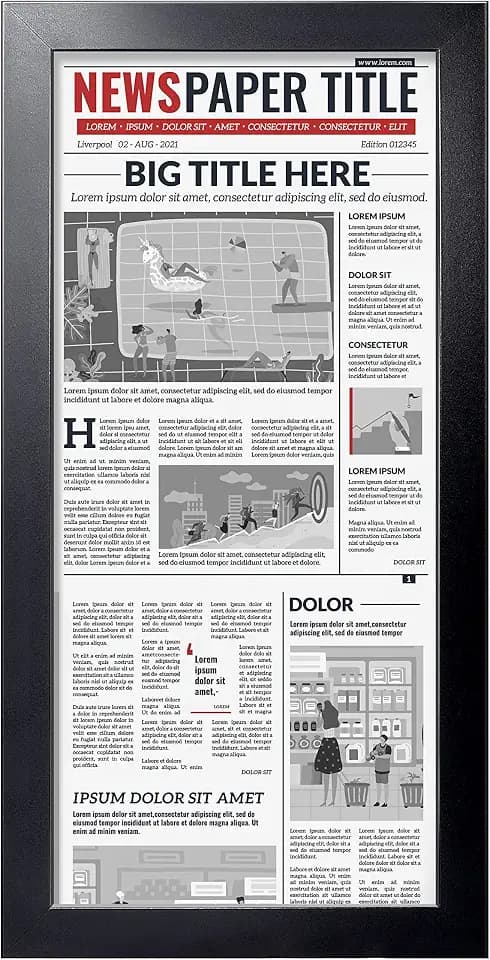 LaVie Home 11x22 Newspaper Frame Without Mat, Black Frame with High Definition Plexiglass, Fits 11x22 Inch Newspaper, Assorted Media Cover Frame(1 Pack)